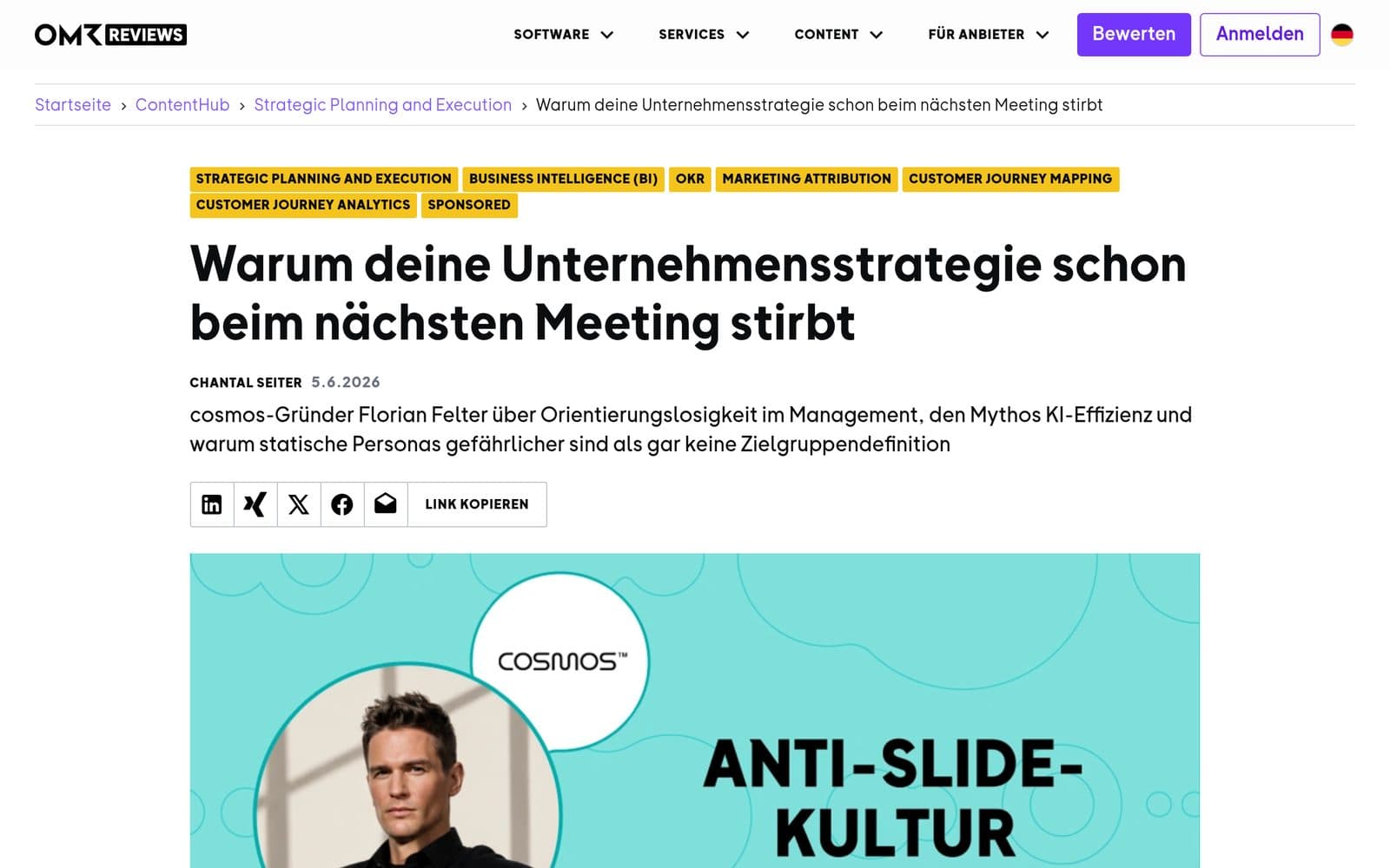 OMR Reviews: Interview: Warum deine Unternehmensstrategie schon beim nächsten Meeting stirbt